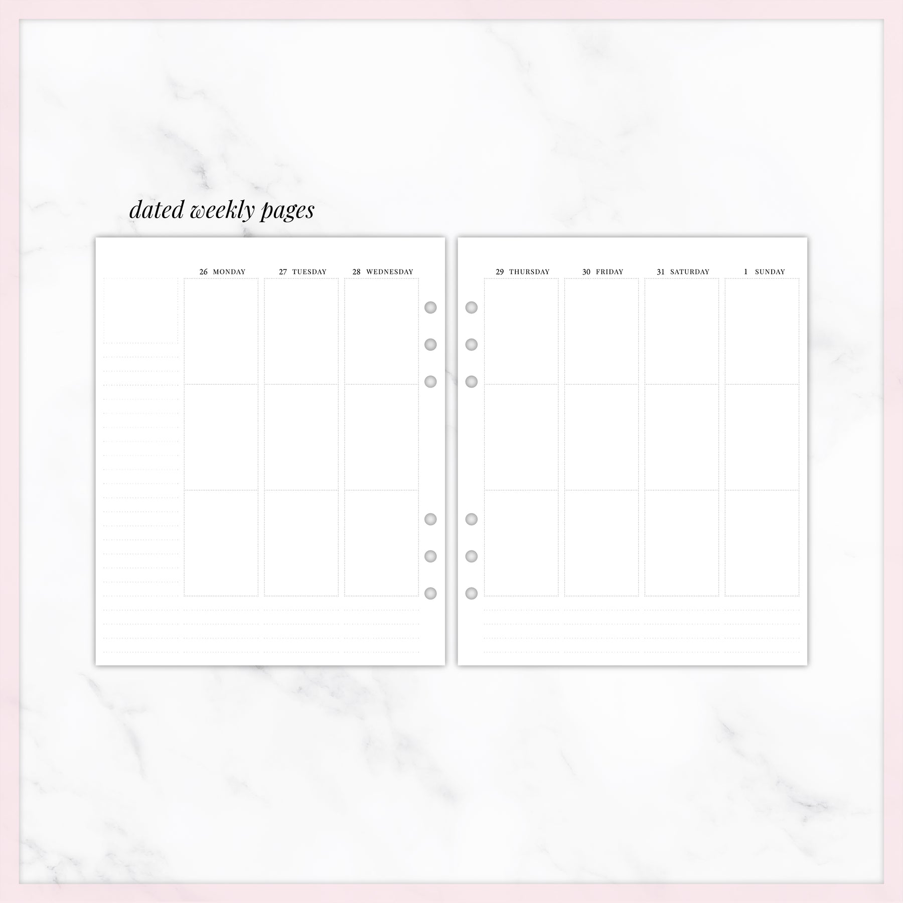 2024 Dated Months + Weeks // A5 Wide Planner Inserts