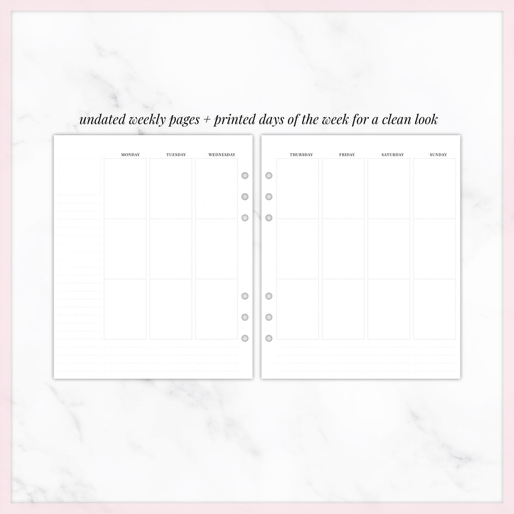 UNDATED Continuous Weeks - A5 Wide Planner Inserts | Printed Days of the Week